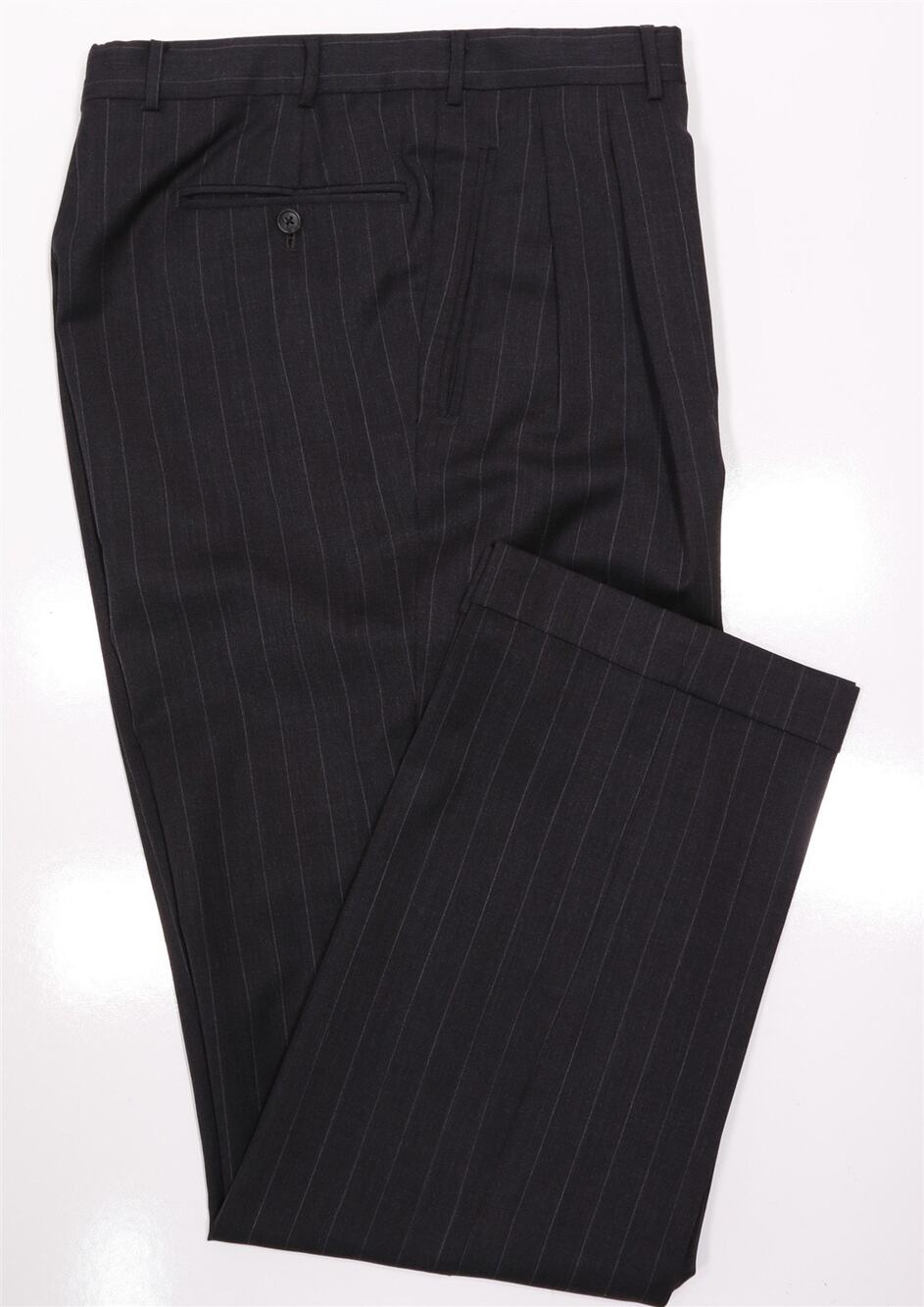 Corneliani Charcoal Gray Chalkstripe Pinstripe Pleated Wool Dress Pants 34x32